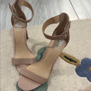 Vince Camuto Tan Ankle Strap Heels with Stiletto